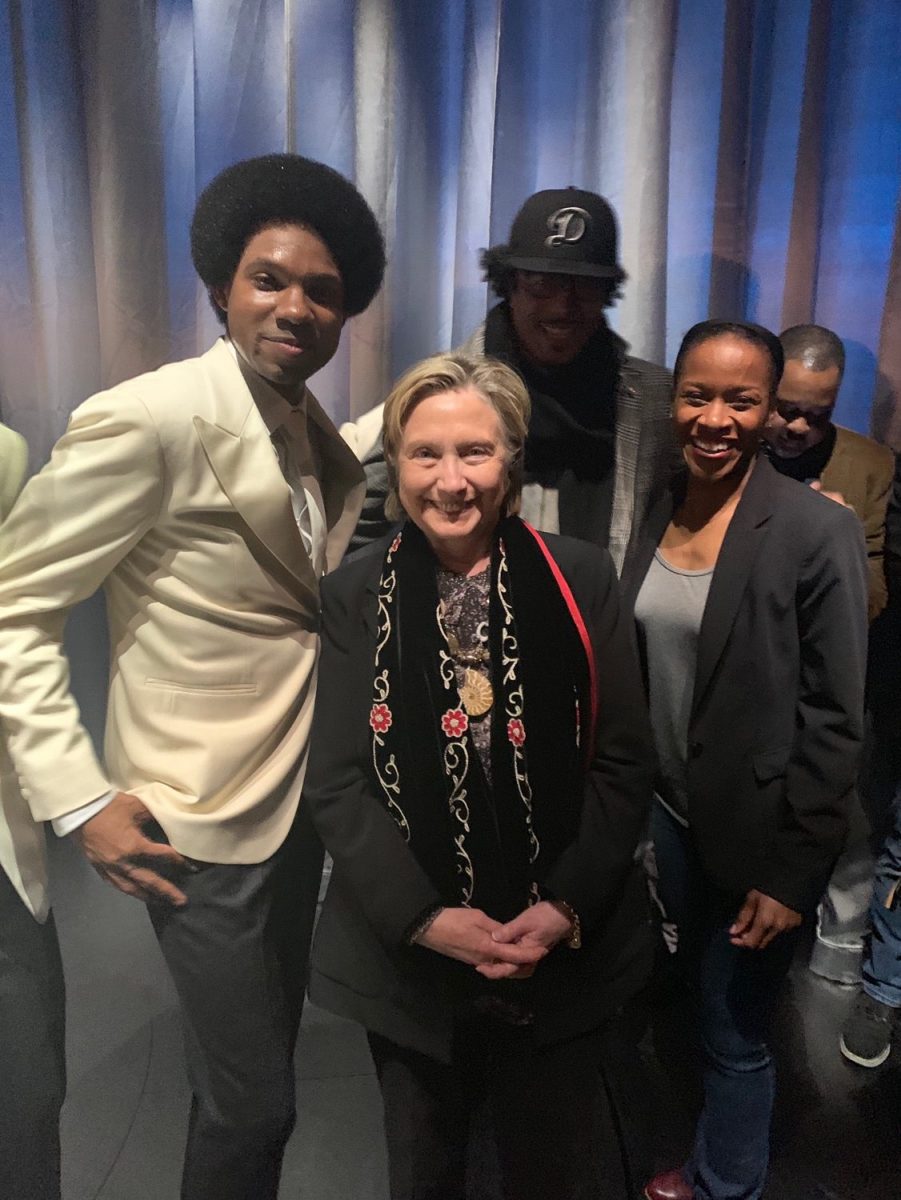 Hilary Clinton visiting Ain't Too Proud Cast